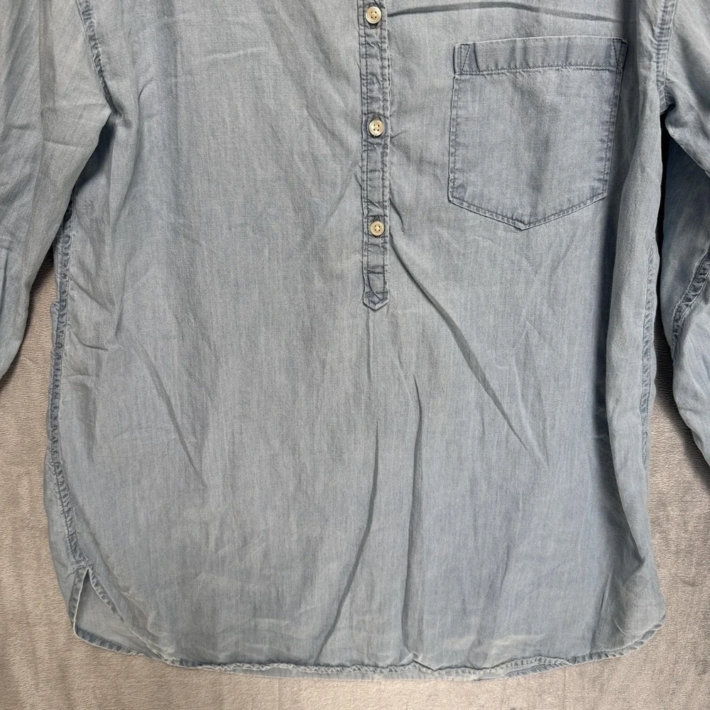 Lucky Brand Shirt Womens Small Blue Chambray Henley Tunic Top Long Sleeve‎